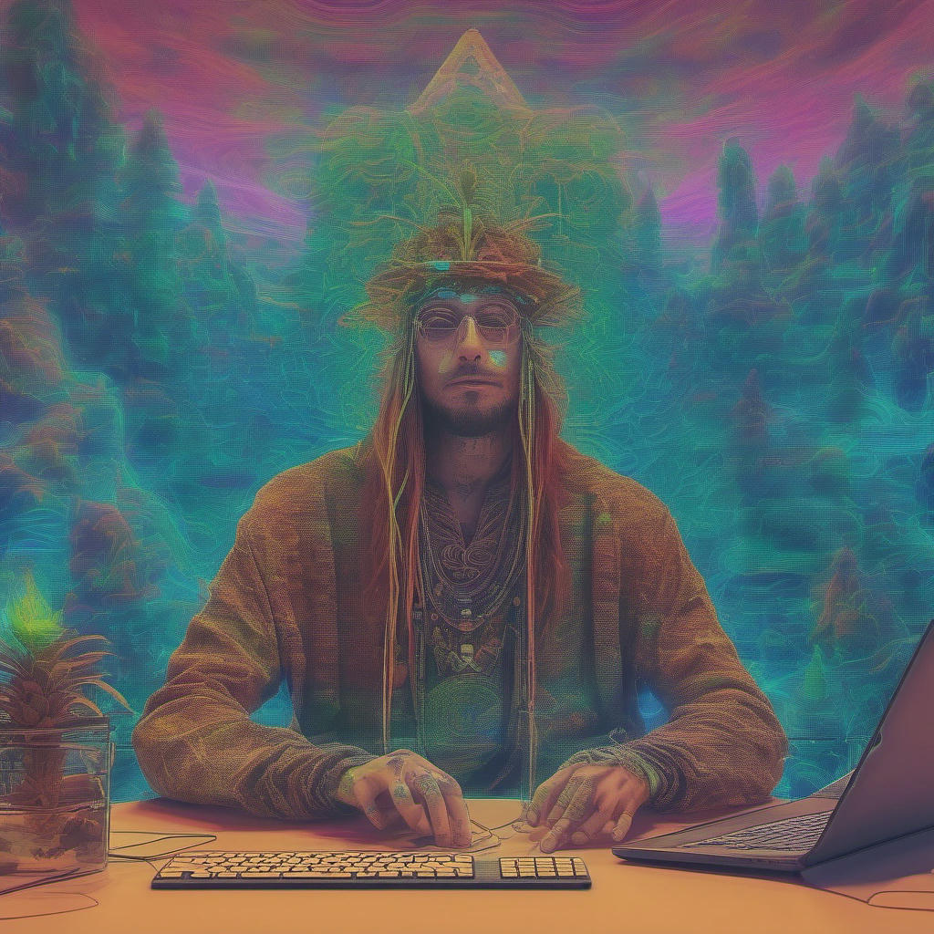 A Tech Cannabis Shaman helping a user code under the psychedelic influence.