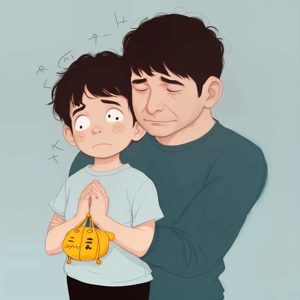 Parent with a worried expression and child looking on