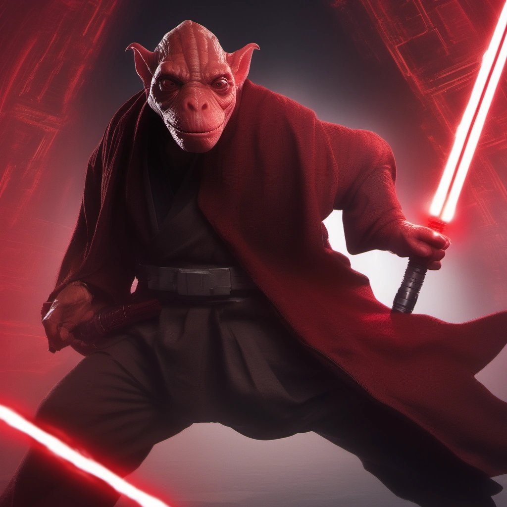 Darth Jar Jar with his red lightsaber