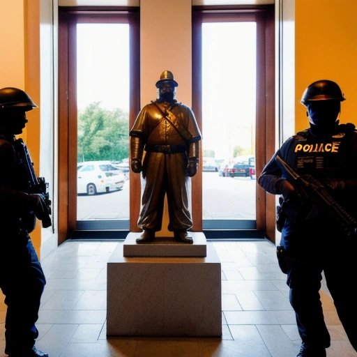 Police officer disguised as a statue during shooting