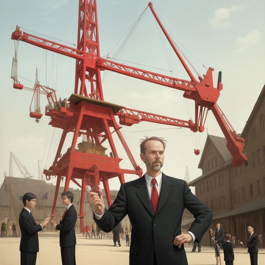 Teacher examining toothpick crane