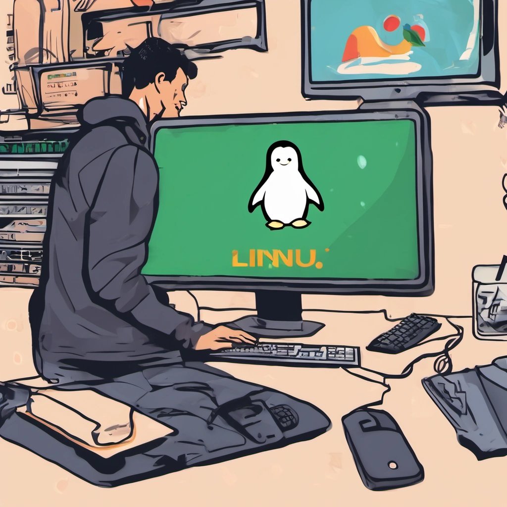 Linux enthusiast at a computer