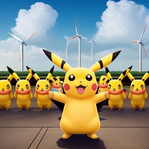 Pikachu giving a speech about renewable energy