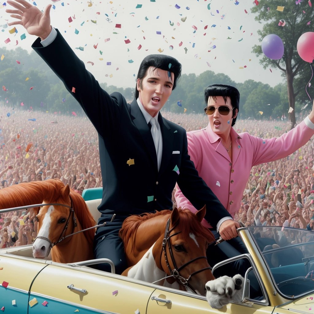 Elvis and Mr. Ed in a convertible