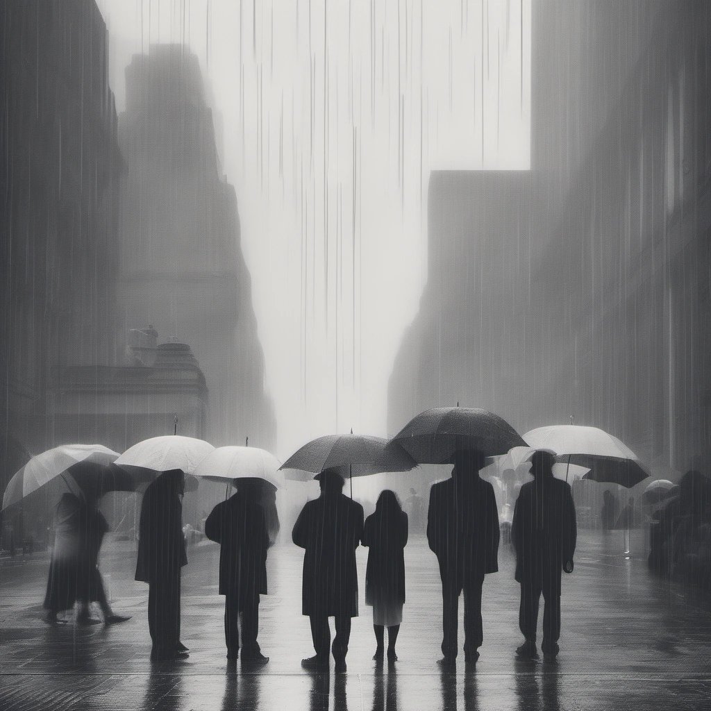 People standing under umbrellas in the rain