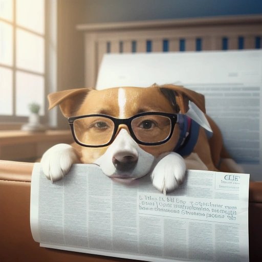 Office dog reading the news