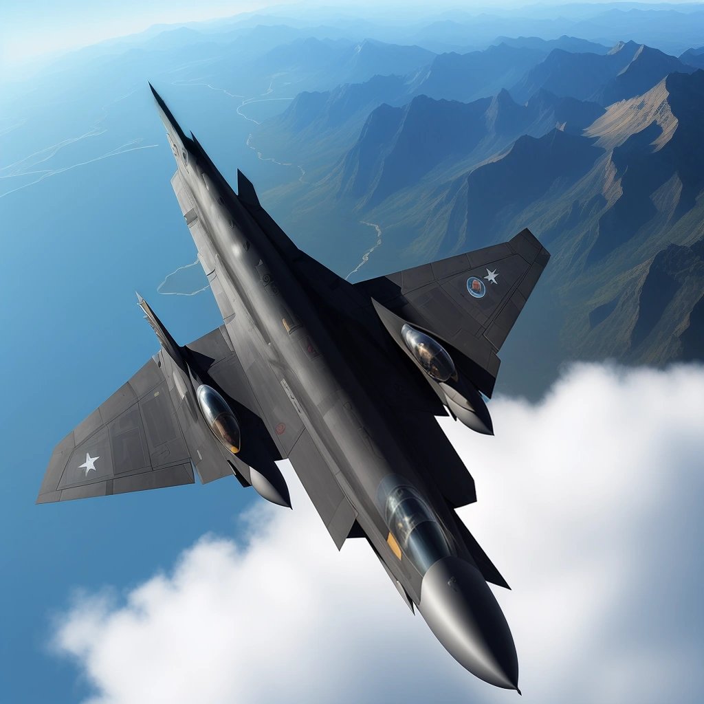 Fighter jet flying over a mountain range