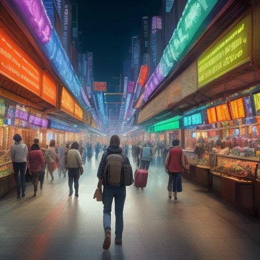Traveler arriving at a lively commercial area