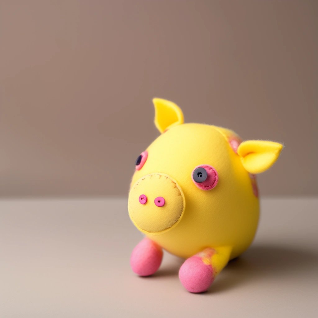 Handmade plush yellow pig