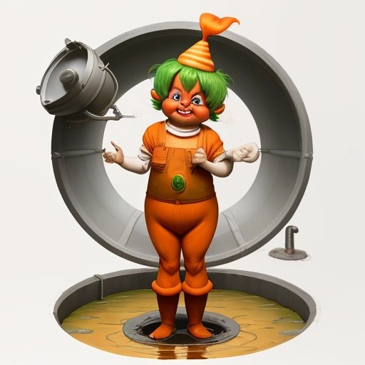 An Oompa Loompa popping out of a drain pipe
