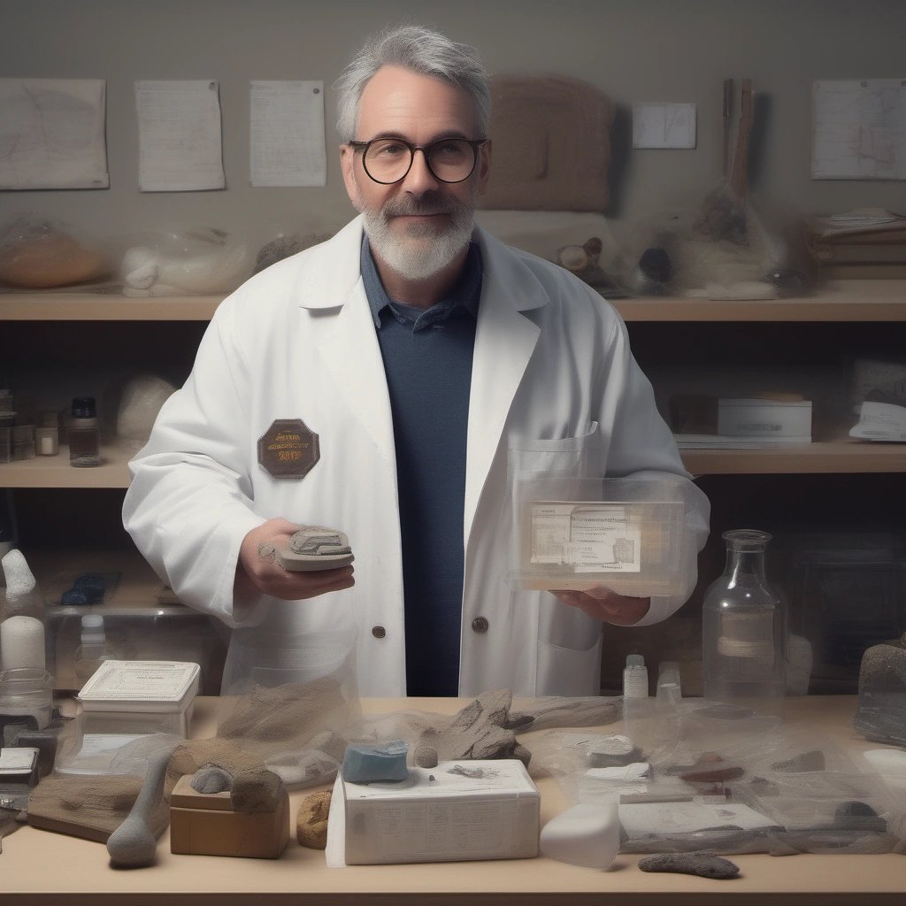 Paleontologist with time-travel kit