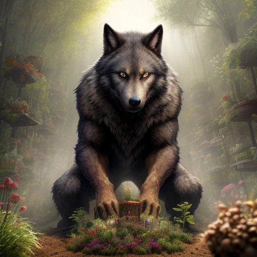 Werewolf teaching children how to garden