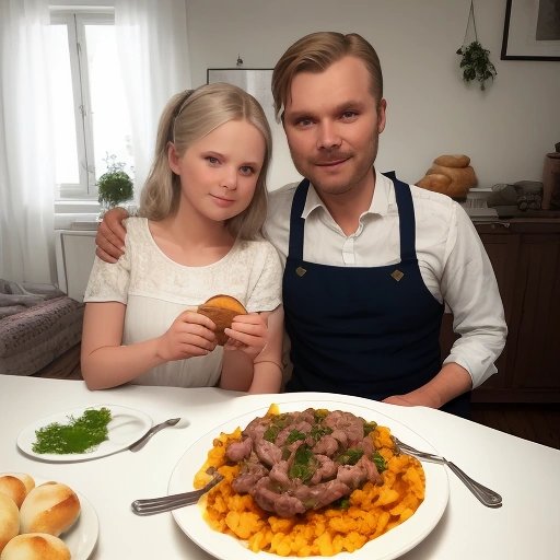 Svensk familj njuter av köttbullar