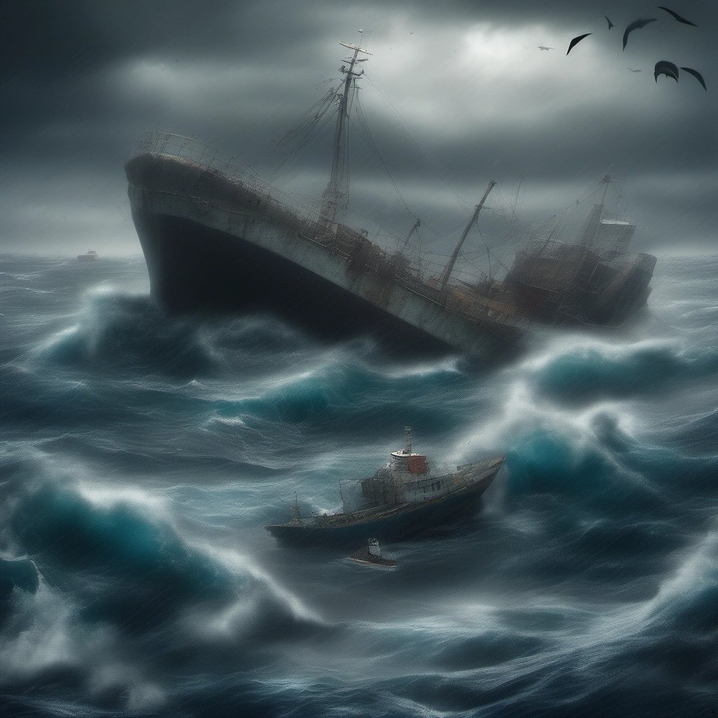 Stranded cargo ship
