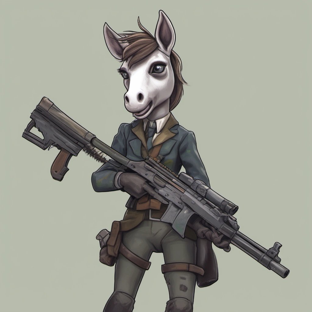 Littlepip holding an assault rifle