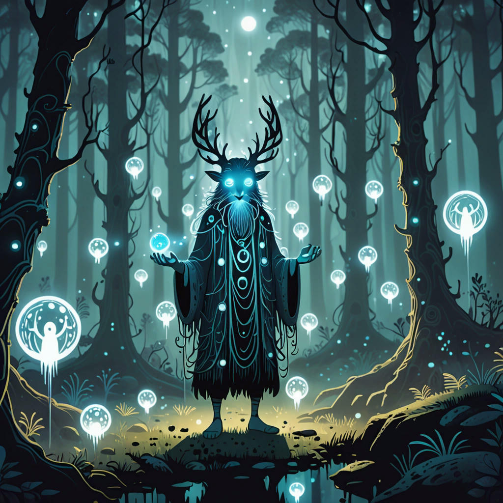 A Fuzzle Folk communicating with forest spirits