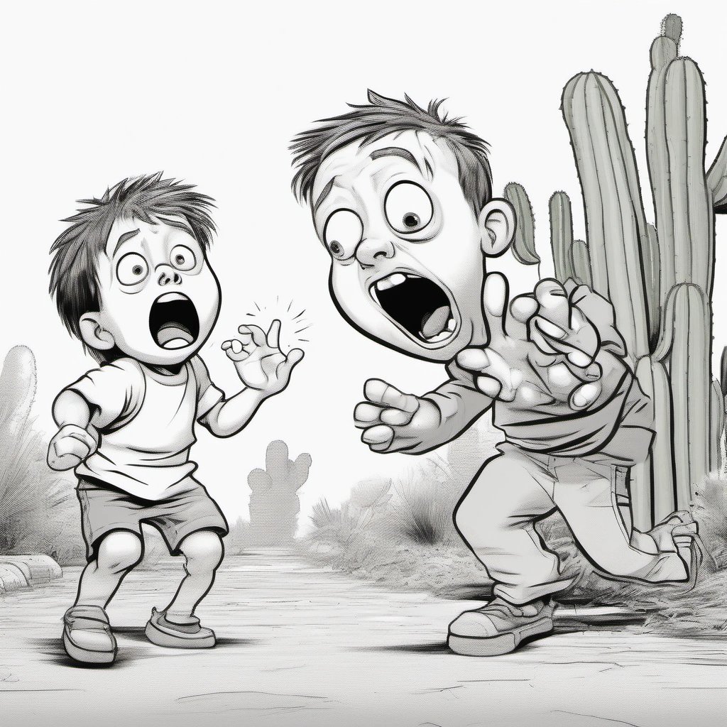 Parent holding a cactus and surprised child
