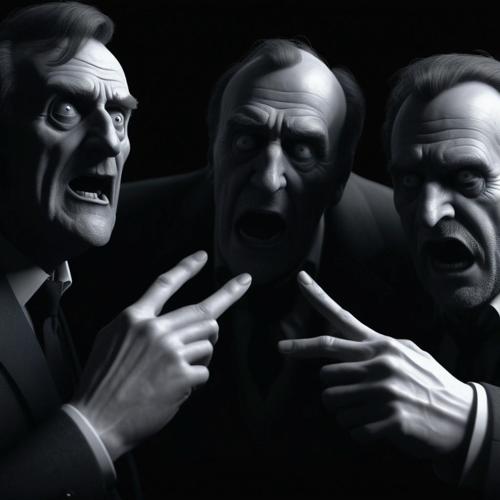 a group of students whispering and pointing at Bertrand, with a mixture of horror and amusement on their faces, high contrast, dramatic lighting, 4k, hyper-realistic, trending on artstation