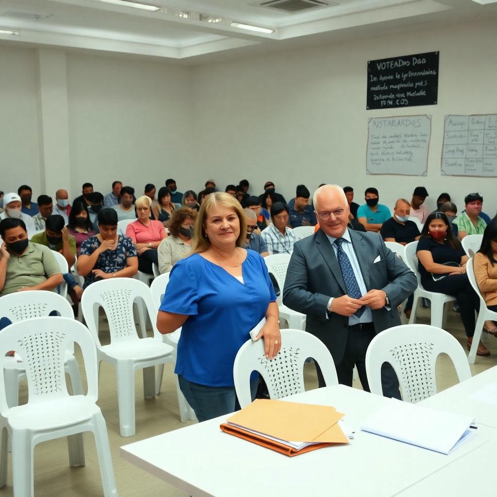 Assembleia de condomínio com moradores votando