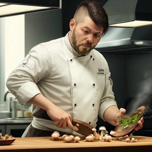 Chef quickly removing wild mushrooms from a dish