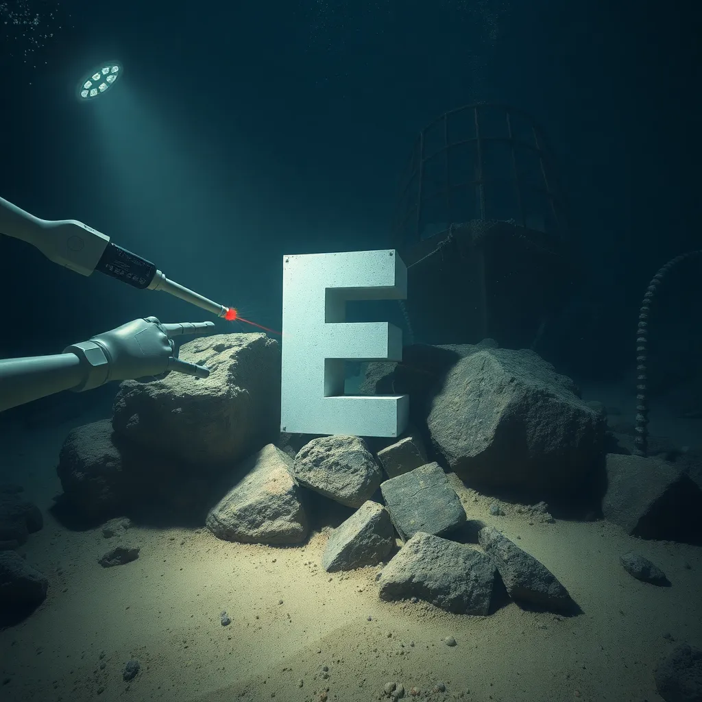 Ocean floor discovery: the E among rocks and a shipwreck