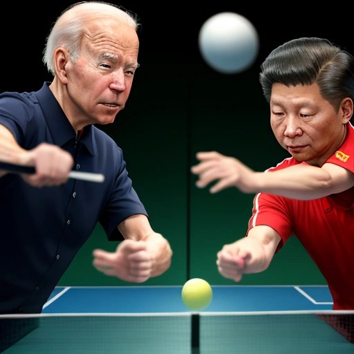 Biden and Xi Jinping's ping pong paddles mid-swing