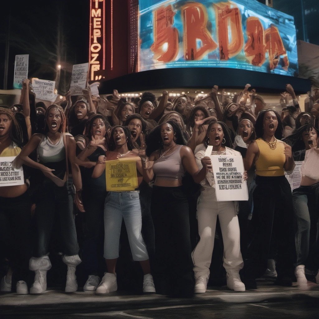 Protesters rallying against Lady Ballers movie