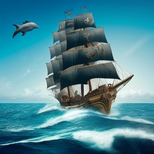 Pirate ship sailing on the open seas