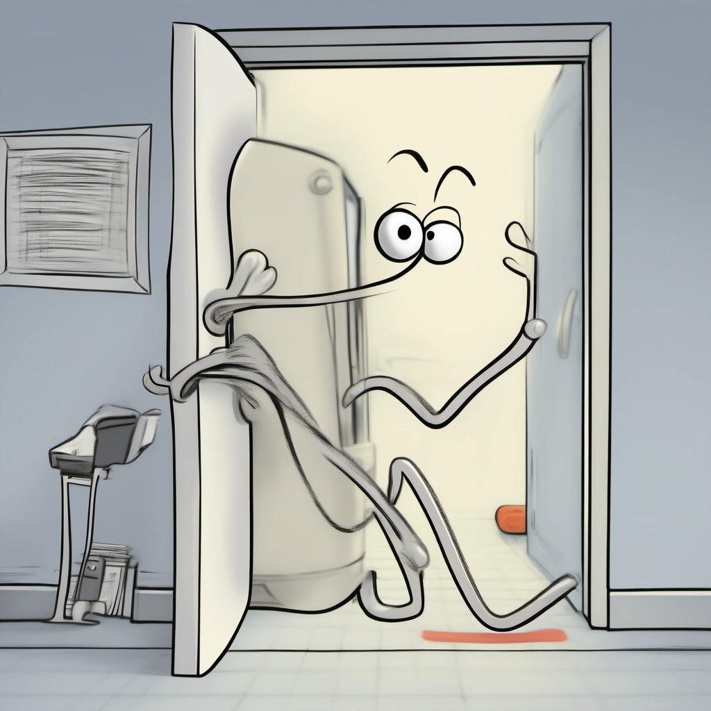 Clippy rushing to the bathroom with determination.