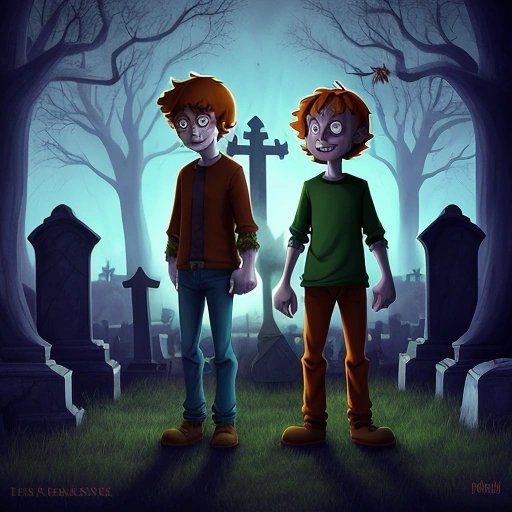 Scooby and Shaggy standing together in a graveyard