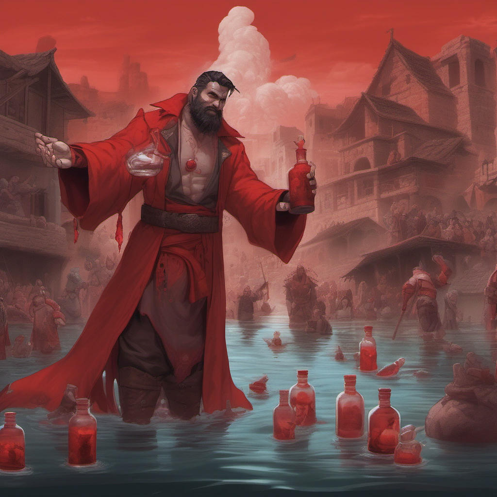 Picture of Diablo's Cain distributing 'health potions' in a flood-stricken area