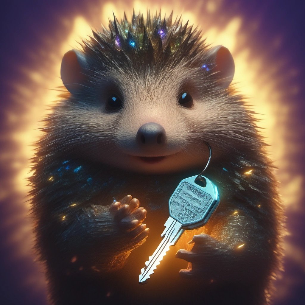 Mischievous-looking hedgehog holding car keys