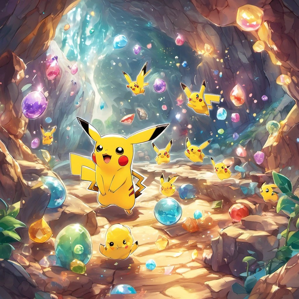 Pikachu and friends in the crystal cavern