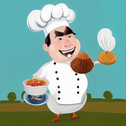 Cartoon goose chef holding a sign promoting the recipe