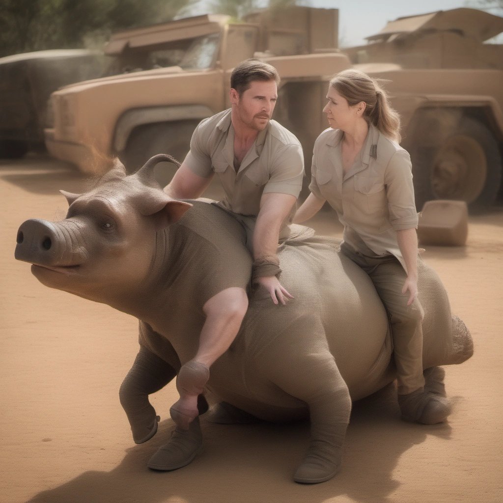 Hero and veterinarian navigating the warthognado