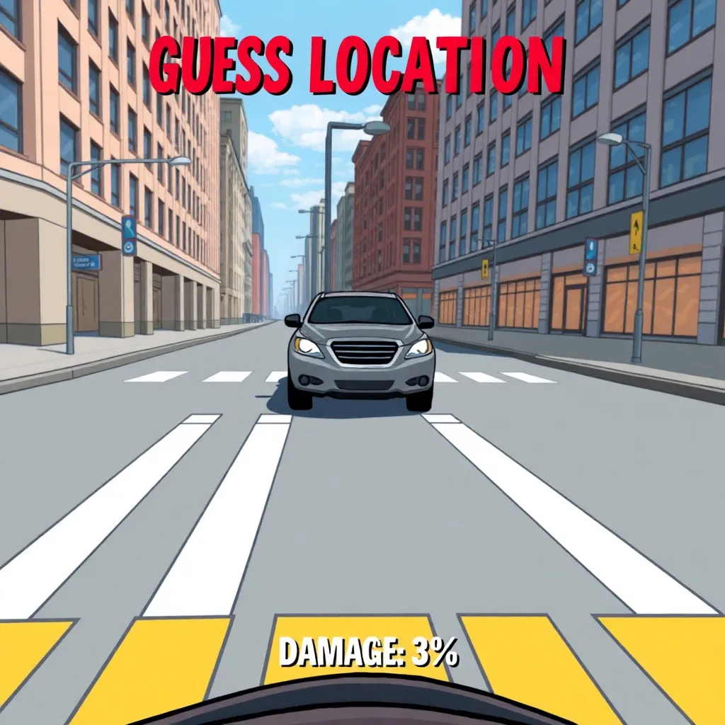 Hardcore Mode concept: pedestrian guessing while getting lightly hit by traffic