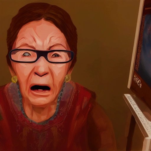 Elderly woman surprised at the computer