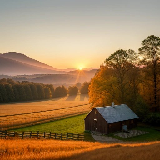 Wood farm at sunset