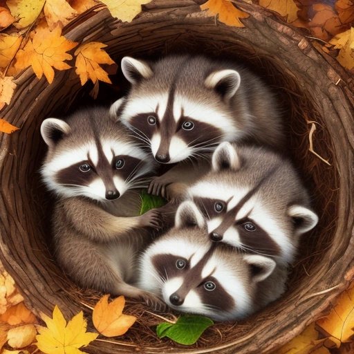 The three raccoons cuddled up together in their nest