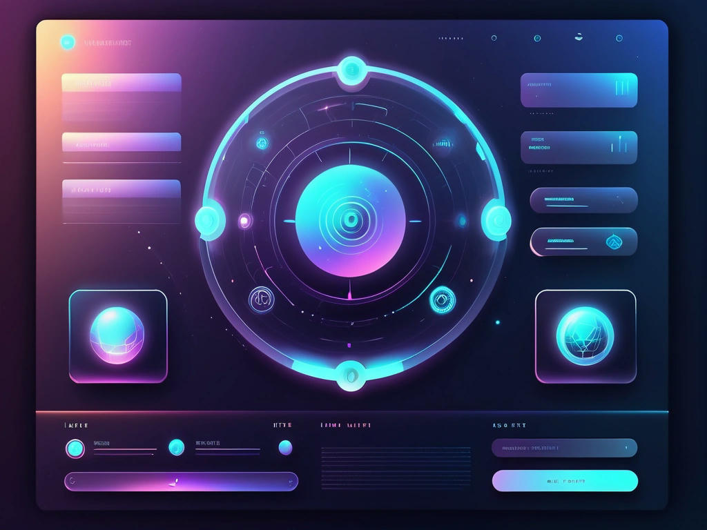 futuristic web design interface with intuitive and simple controls, glowing holographic elements