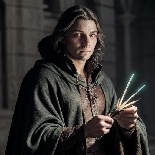 A hero holding the glowing quill