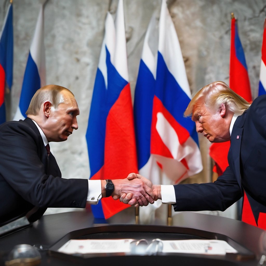 Trump and Putin shaking hands