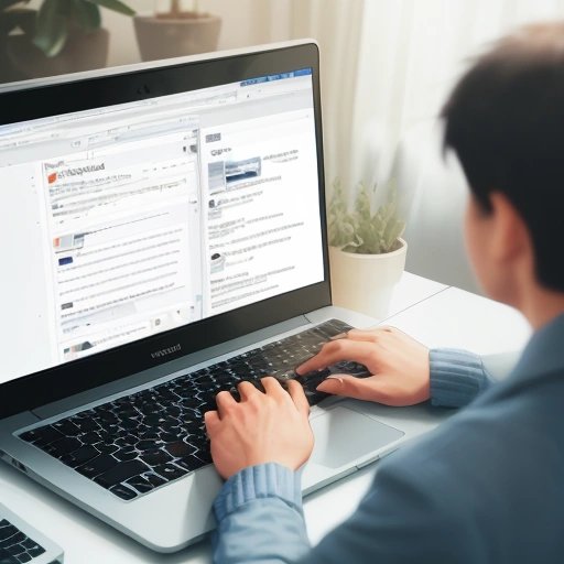 Person using laptop on social media filled with unintelligible English