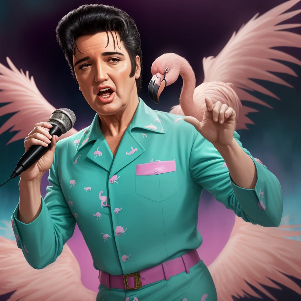 Flamingo as Elvis in front of green screen