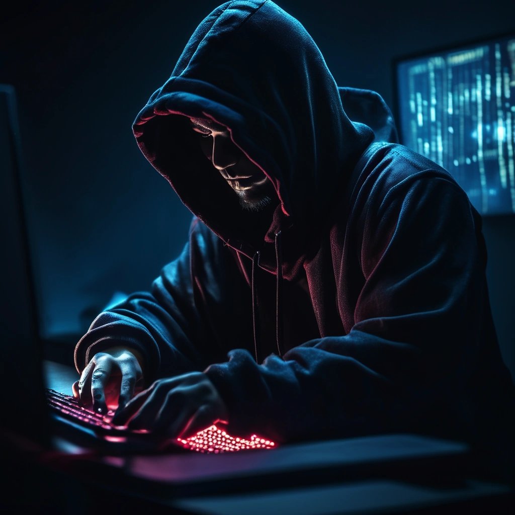 Hacker in a dark room