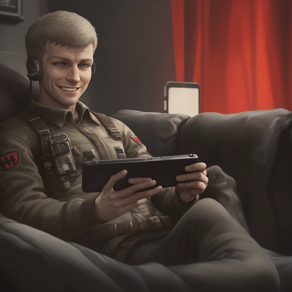Relaxed person playing Wolfenstein