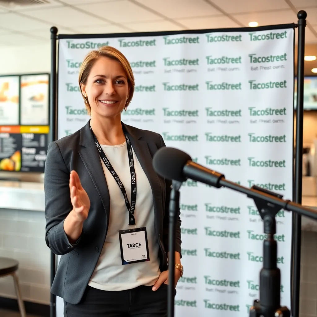 Spokesperson Kendra T. Salsa at the step-and-repeat