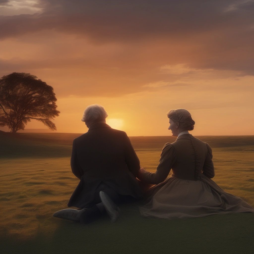Sir Wellington and Mrs. Wickersham looking into the sunset
