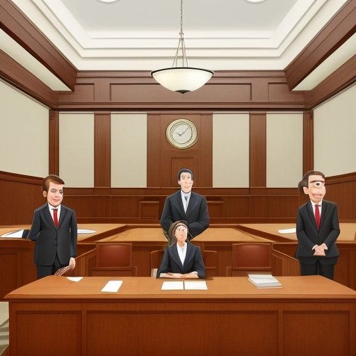 Courtroom scene with caricatures