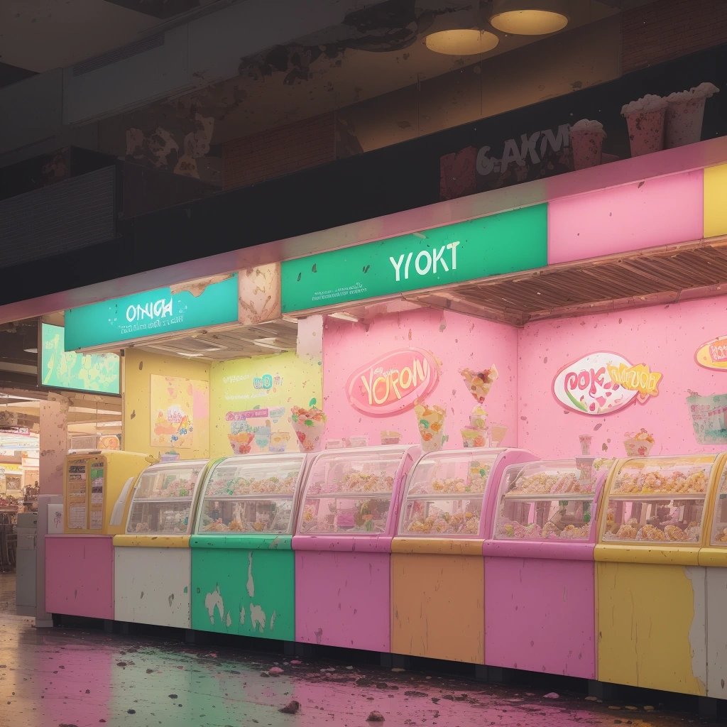 Malfunctioning ice cream machine in a bustling food court